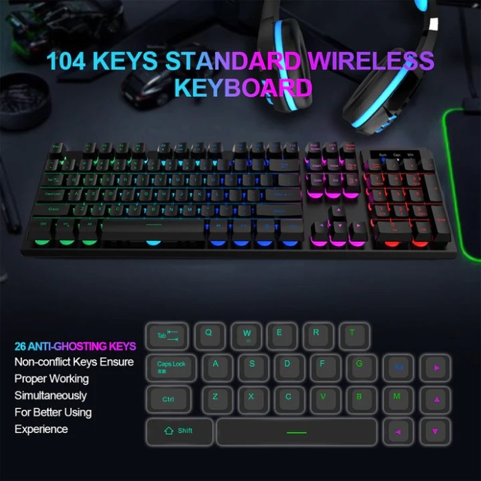 NPET K11 Wireless Gaming Keyboard Black Rechargeable Anti Ghosting