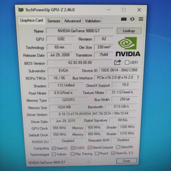 EVGA GeForce 9800 GT 9800GT 1GB GDDR3 256 Bit - Gambar 5