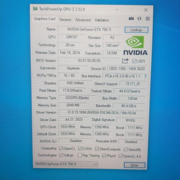 GIGABYTE GeForce GTX 750 TI GTX 750Ti 2GB GDDR5 128 Bit - Gambar 5