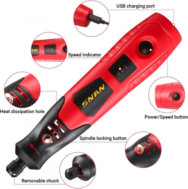 SNAN Cordless Grenda Cutter Engrave Drill Poles Mini Portable Rotary Tool Kit - Gambar 7