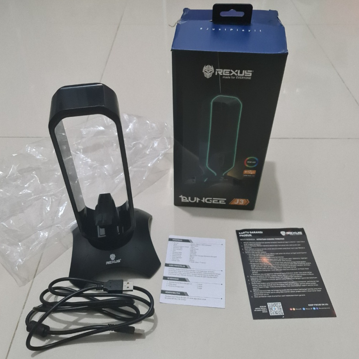 Rexus Bungee J3 RGB Headset Stand with USB Hub