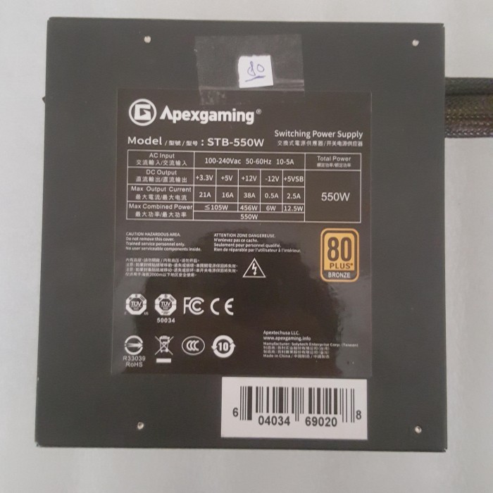Power Supply Apexgaming STB-550W 80 Plus Bronze PSU