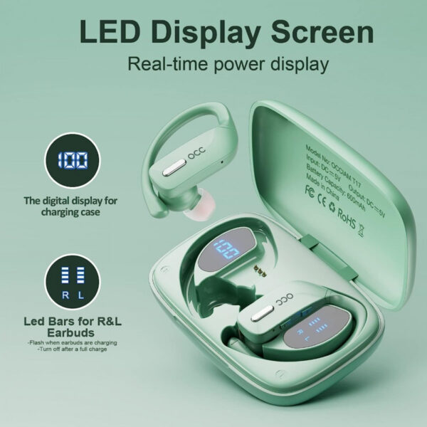 occiam T17 Green TWS Earphone Headset Earbud Bluetooth LED Display - Gambar 4
