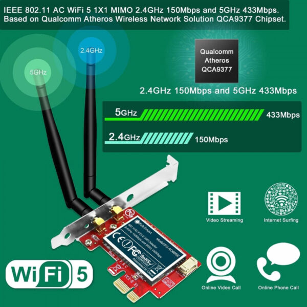 FebSmart Wireless 1200Mbps PCI-E FS-AE120 Network Adapter Card Wifi 5 - Gambar 5