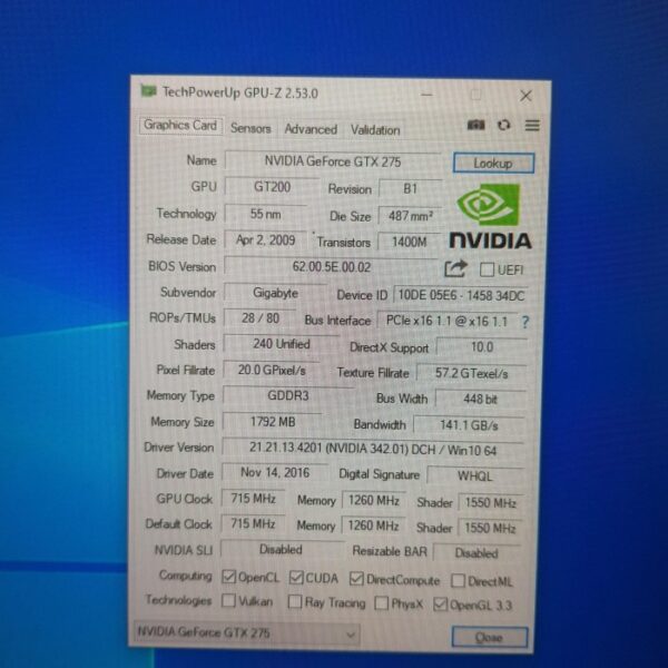 GIGABYTE GeForce GTX 275 GTX275 1792MB GDDR3 448 Bit - Gambar 5