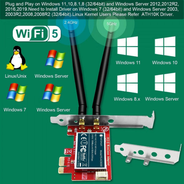 FebSmart Wireless 1200Mbps PCI-E FS-AE120 Network Adapter Card Wifi 5 - Gambar 3