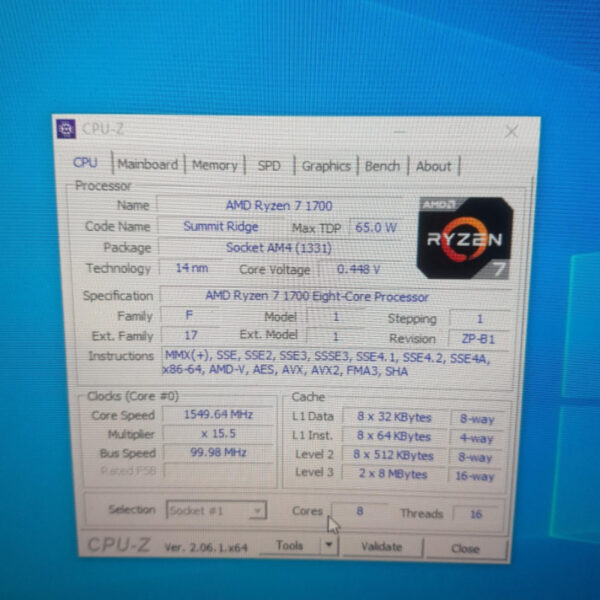 AMD Ryzen 7 1700 8 Core 3.0 Boost 3.7 GHz AM4 - Gambar 3
