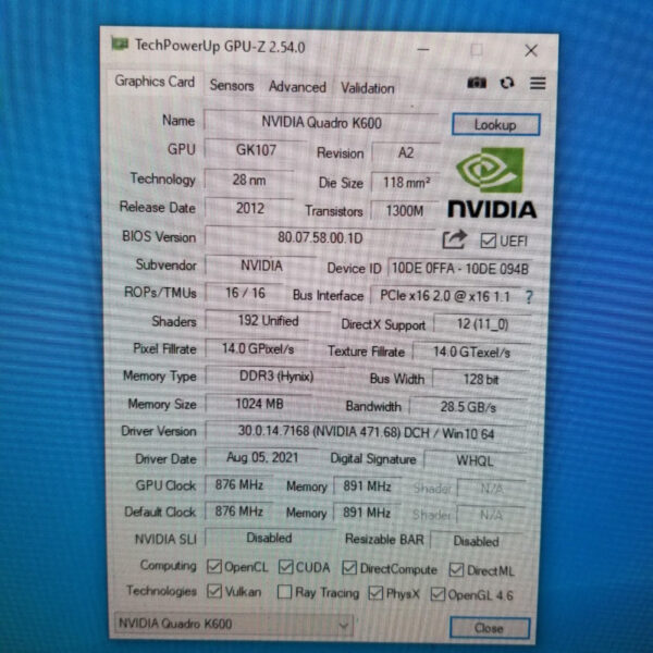 NVIDIA Quadro K600 Quadro K 600 1GB GDDR3 128 Bit - Gambar 5