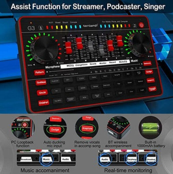 G3 Audio Mixer Sound Card Voice Changer Studio Vocal Effects Processor - Gambar 5