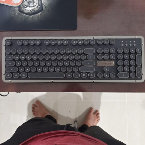 Azio Retro Classic Bluetooth Gunmetal Wireless Wired Leather Vintage Backlit Mechanical Keyboard - Gambar 2