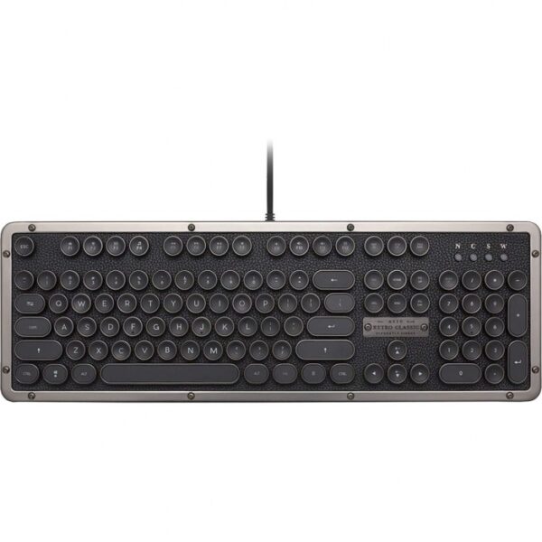 Azio Retro Classic Bluetooth Gunmetal Wireless Wired Leather Vintage Backlit Mechanical Keyboard