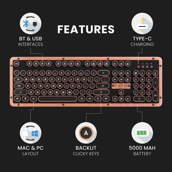 Azio Retro Classic MK-RETRO-L-03B-US Artisan Mechanical Keyboard