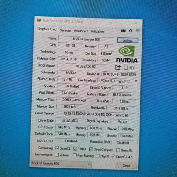 NVIDIA QUADRO 600 QUADRO600 1 GB GDDR3 128 Bit T1 - Gambar 5