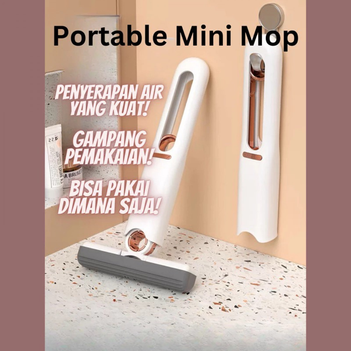 Portable Mini Mop Alat Pel Pembersih Ruangan Lantai Dinding Kaca Mobil Handsfree Squeeze Cleaning