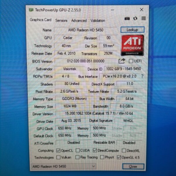 VISIONTEK Radeon HD 5450 HD5450 1GB GDDR3 64 Bit - Gambar 5